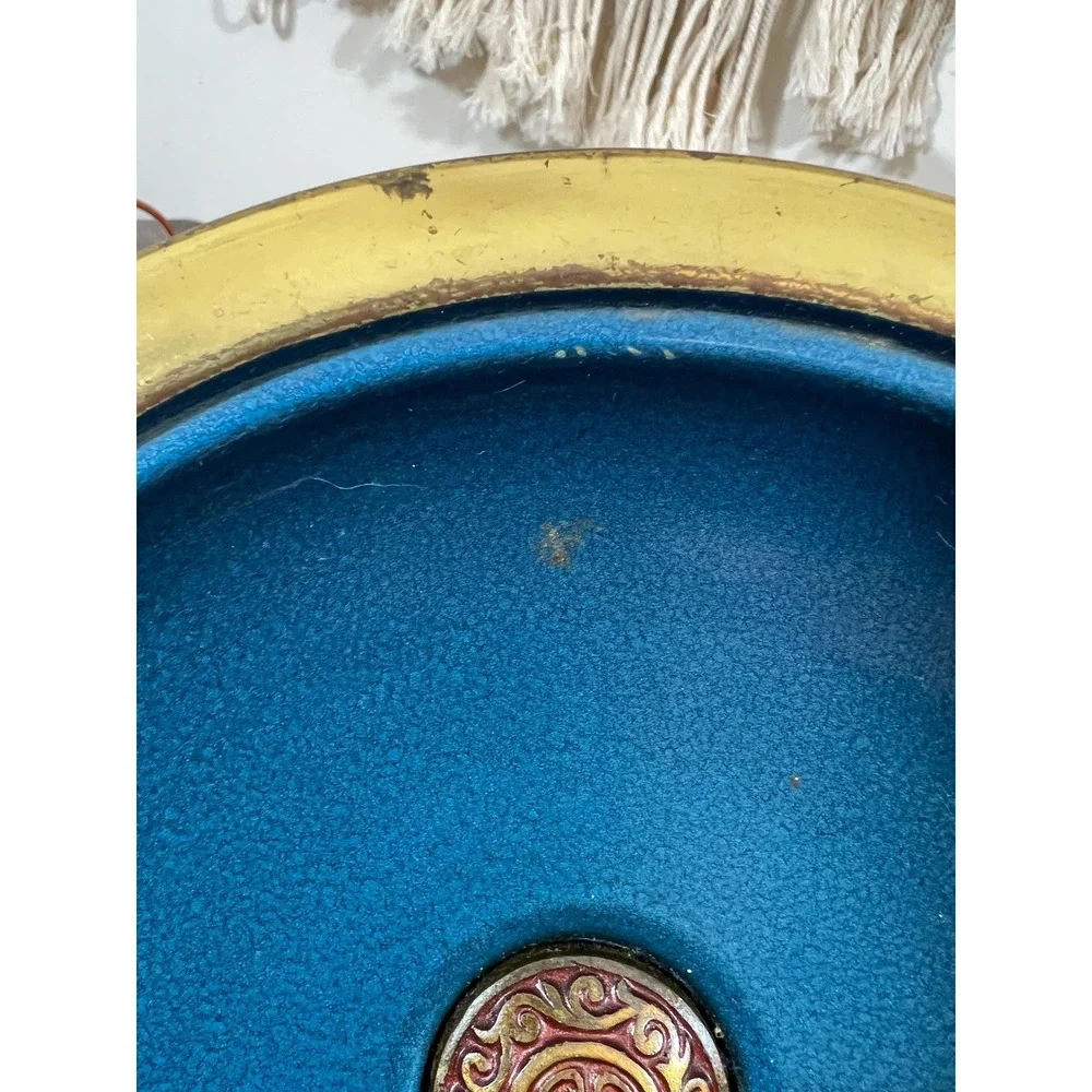 VTG Sabra Israel Hand-Painted Brass Enamel Covered Dish on Pedestal (3948)